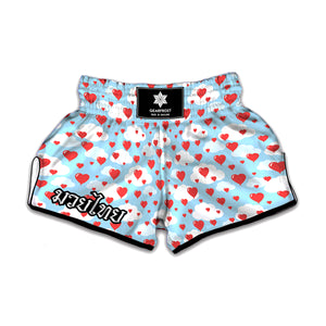 Red Heart Balloon Pattern Print Muay Thai Boxing Shorts