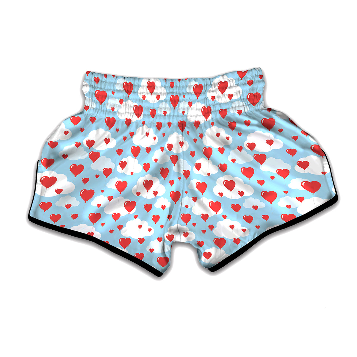 Red Heart Balloon Pattern Print Muay Thai Boxing Shorts