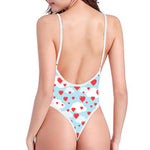 Red Heart Balloon Pattern Print One Piece High Cut Swimsuit