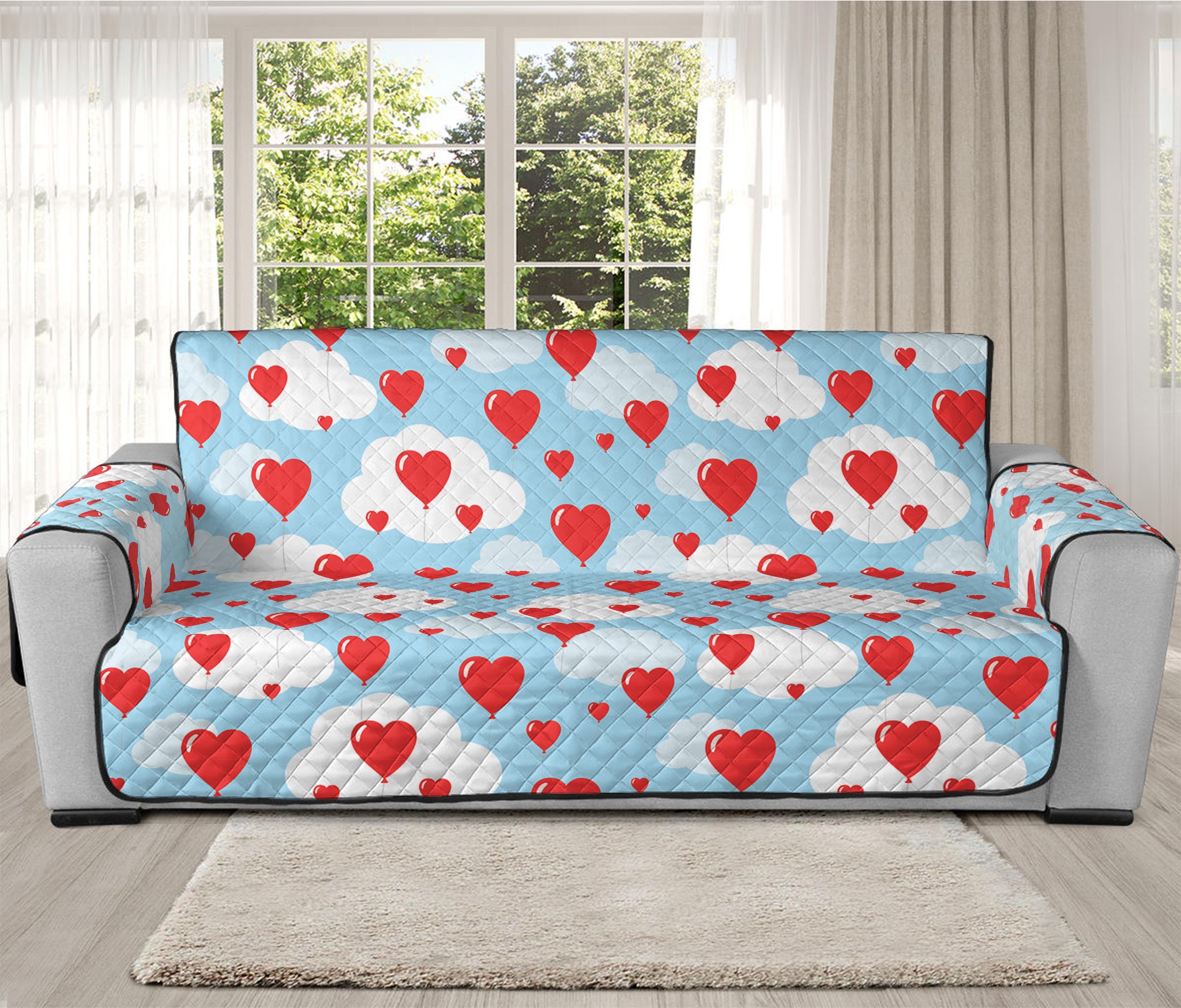 Red Heart Balloon Pattern Print Oversized Sofa Protector