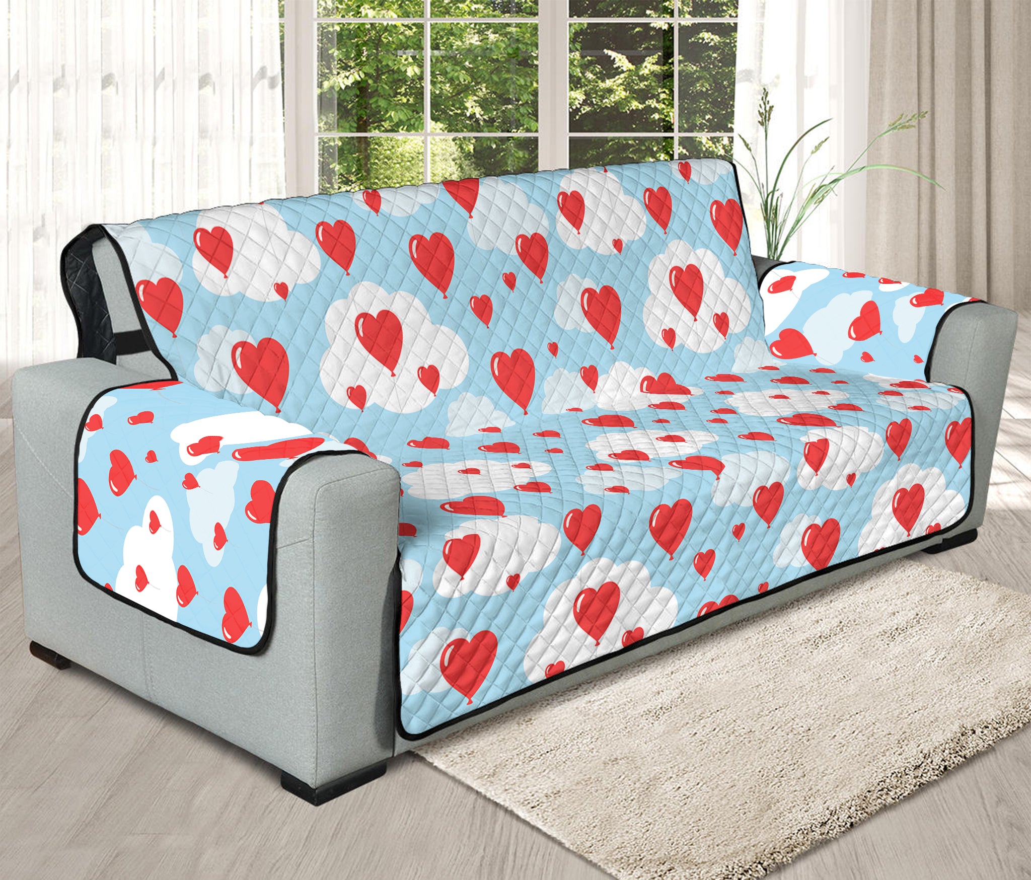 Red Heart Balloon Pattern Print Oversized Sofa Protector