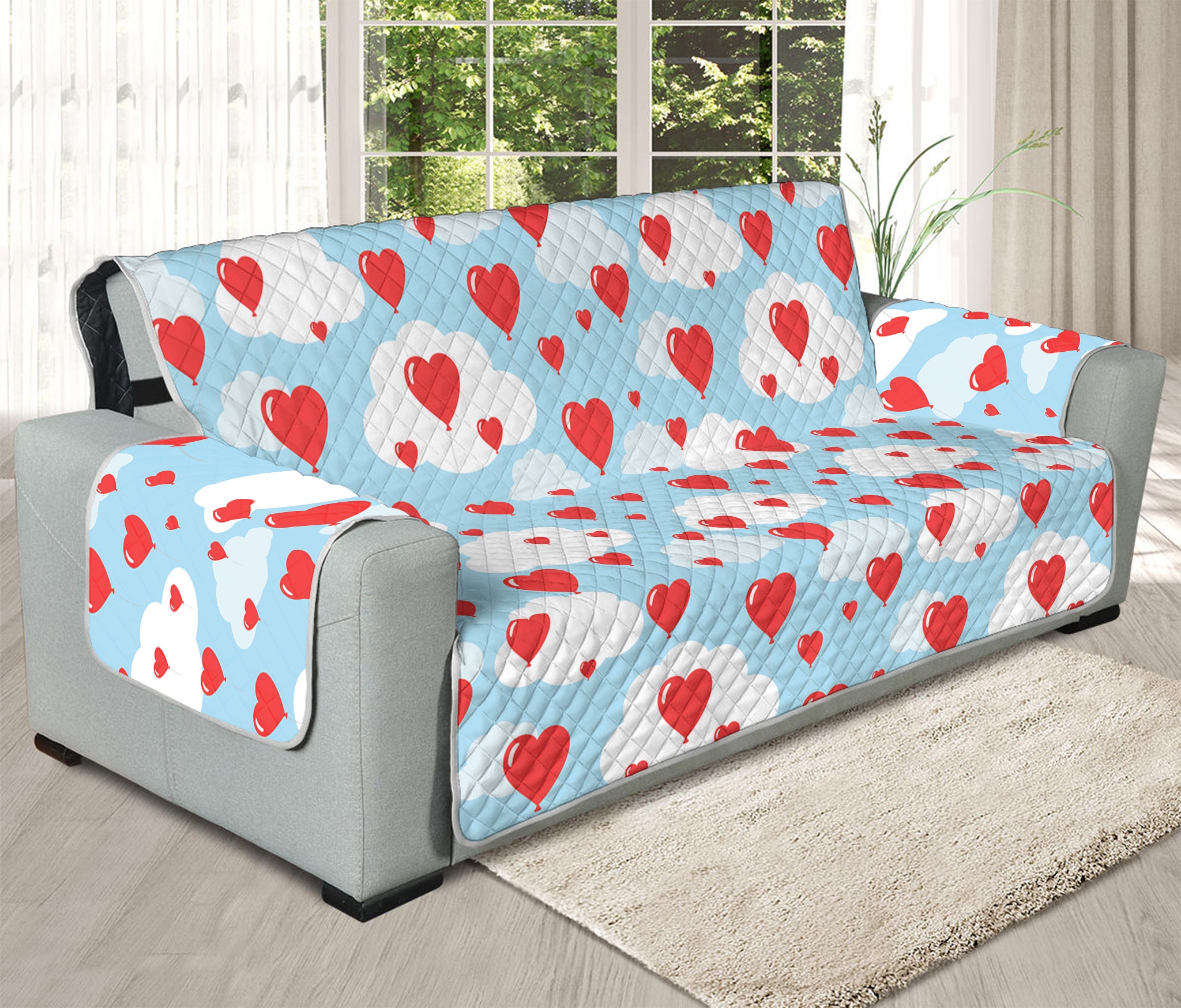 Red Heart Balloon Pattern Print Oversized Sofa Protector