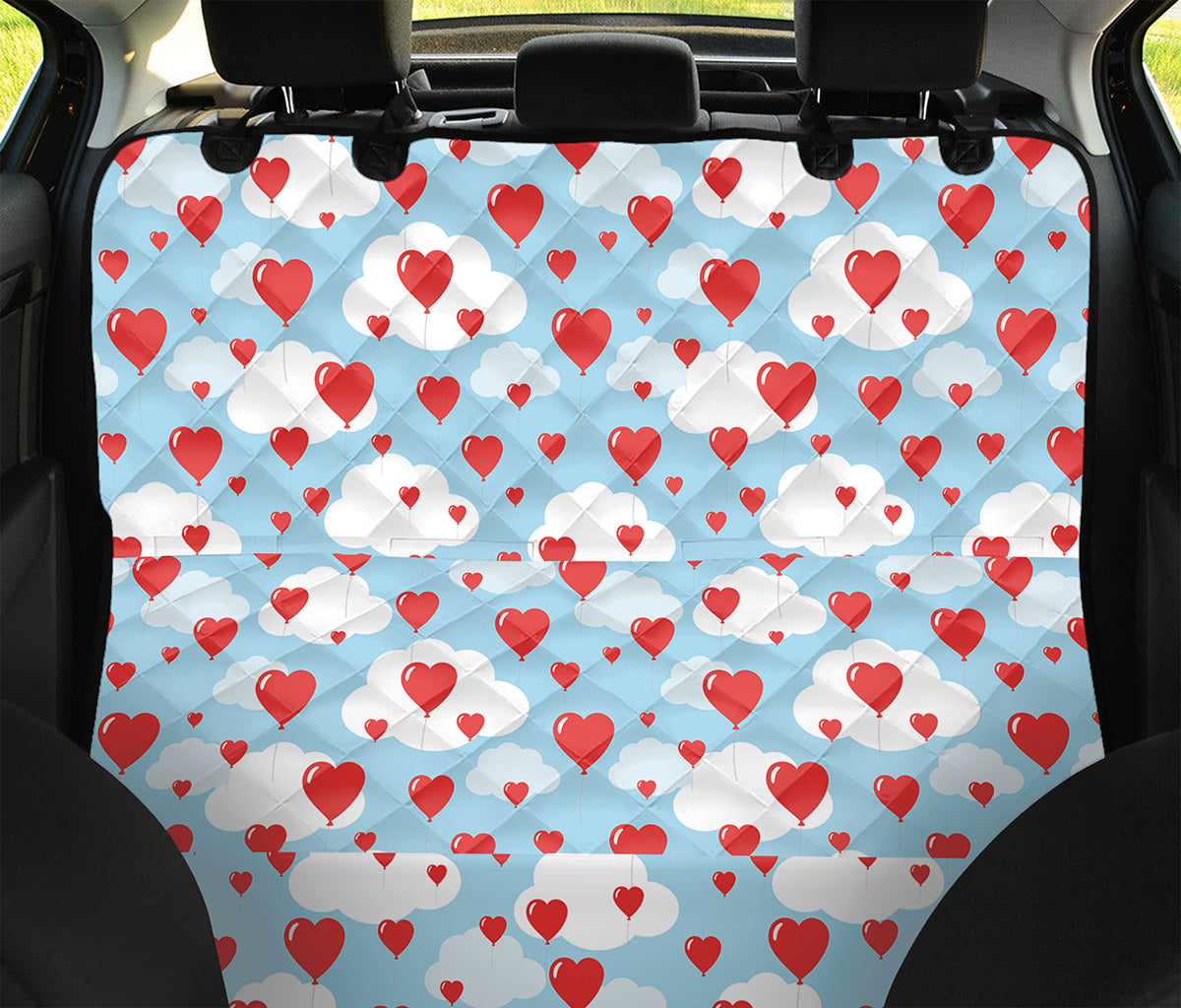 Red Heart Balloon Pattern Print Pet Car Back Seat Cover