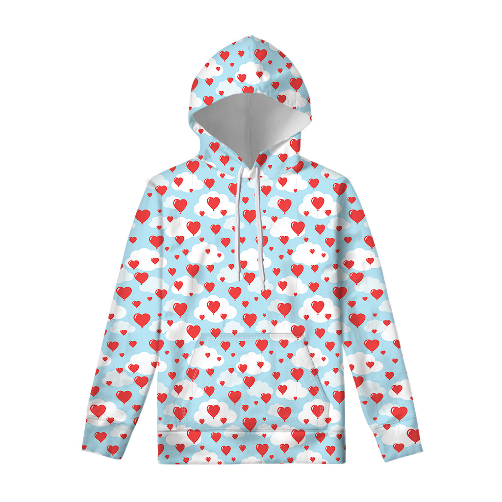 Red Heart Balloon Pattern Print Pullover Hoodie