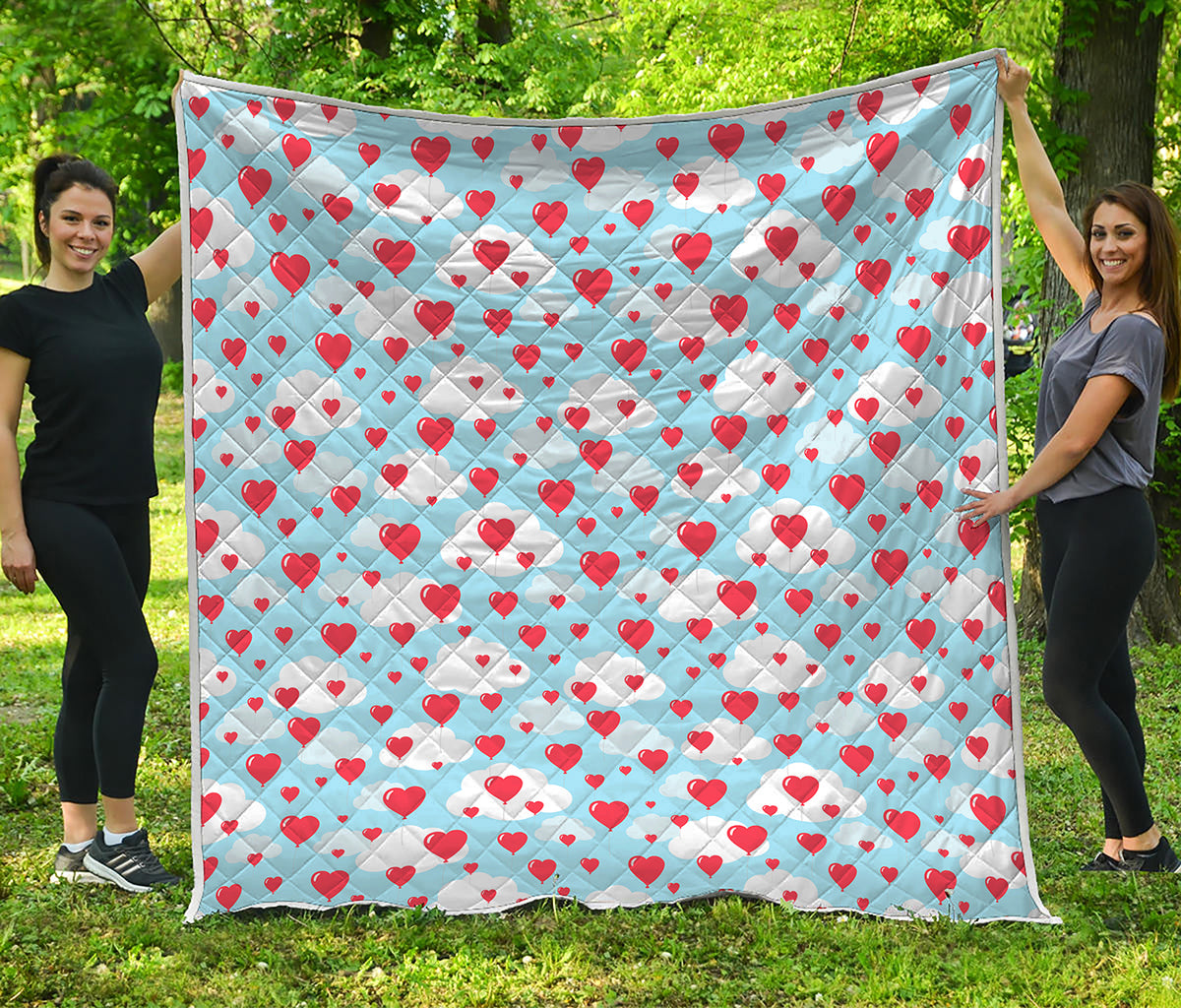 Red Heart Balloon Pattern Print Quilt