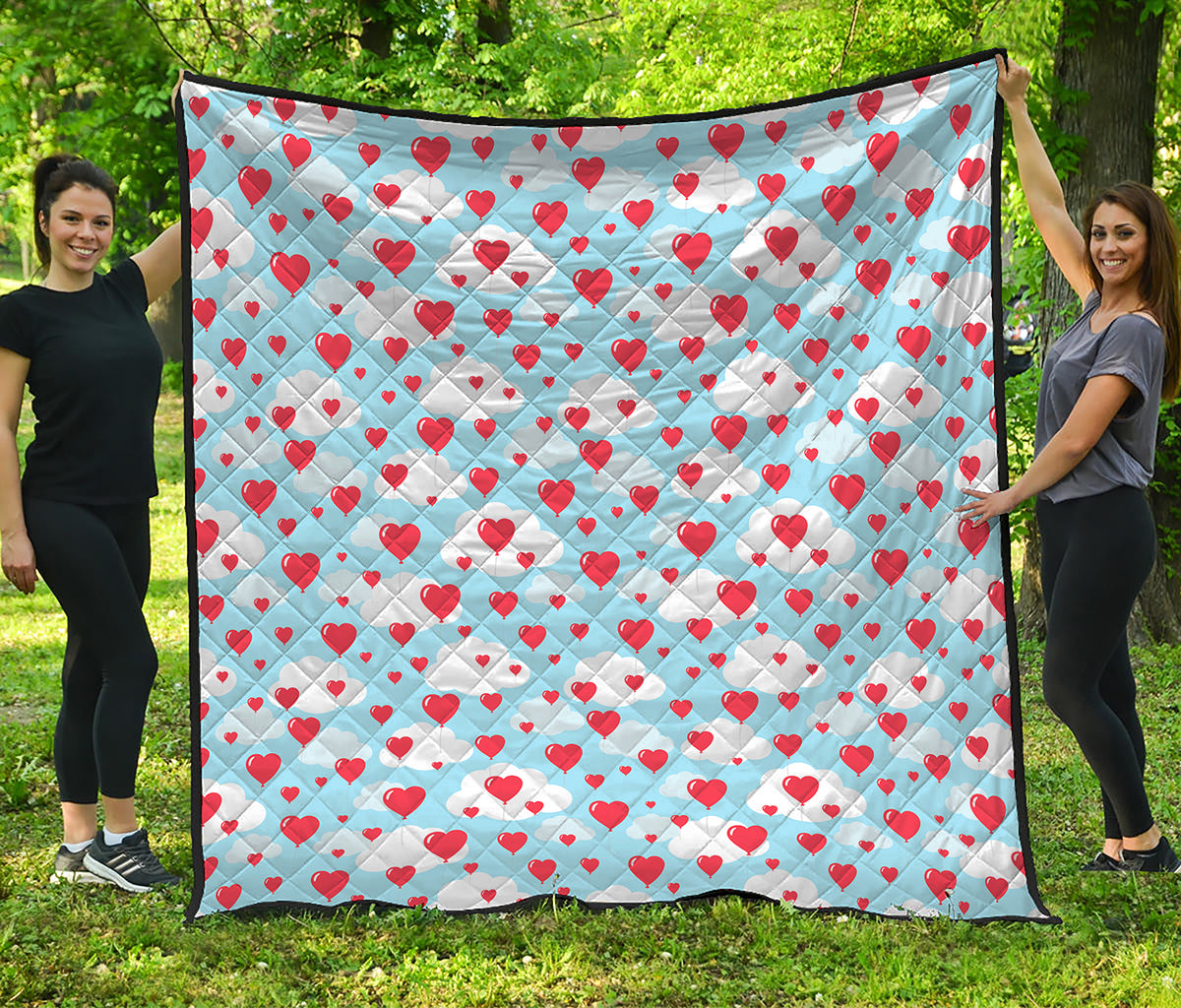 Red Heart Balloon Pattern Print Quilt