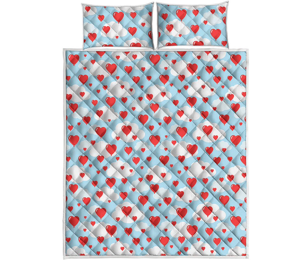 Red Heart Balloon Pattern Print Quilt Bed Set