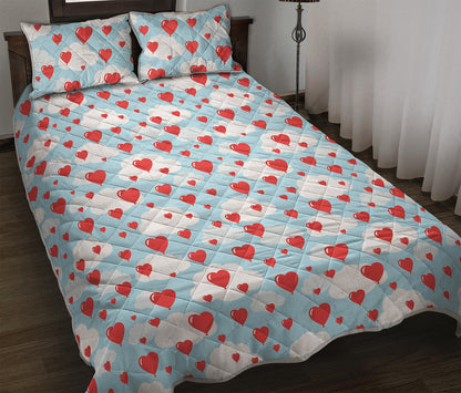 Red Heart Balloon Pattern Print Quilt Bed Set