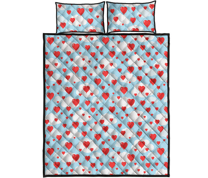 Red Heart Balloon Pattern Print Quilt Bed Set