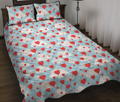 Red Heart Balloon Pattern Print Quilt Bed Set