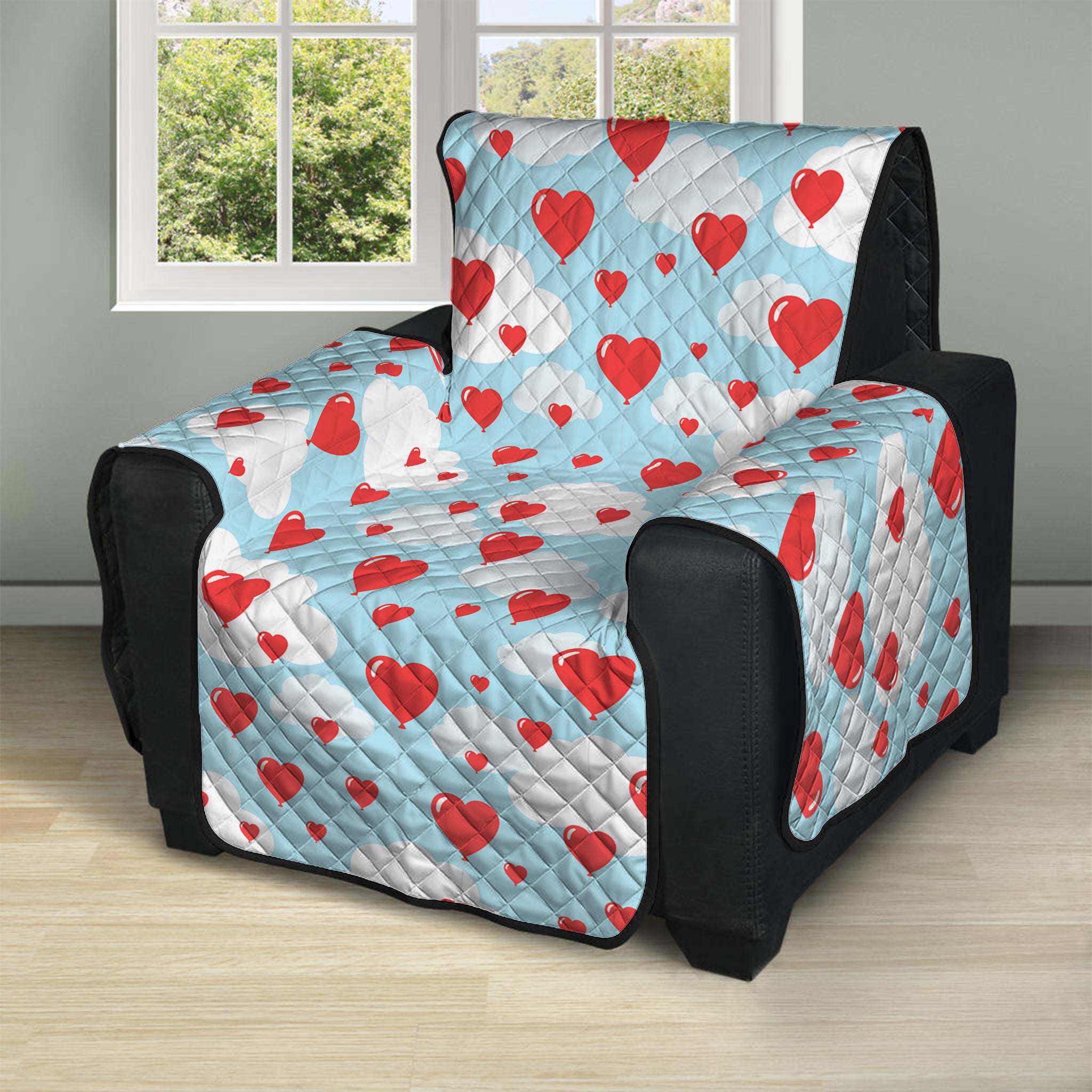 Red Heart Balloon Pattern Print Recliner Protector