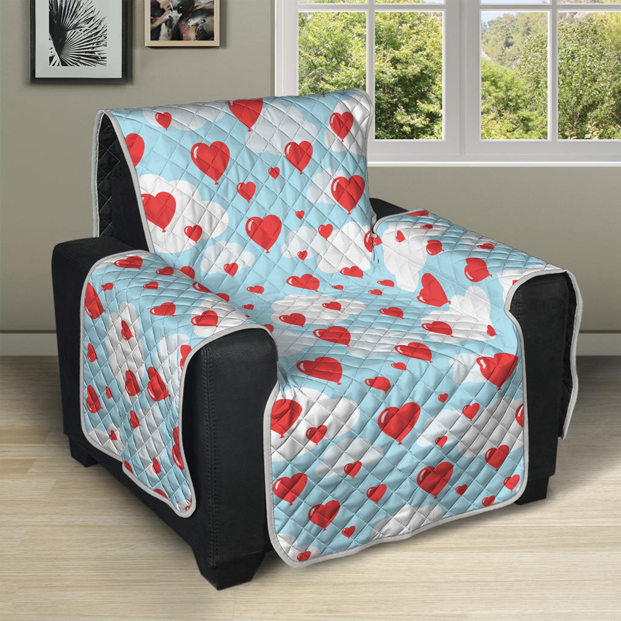 Red Heart Balloon Pattern Print Recliner Protector