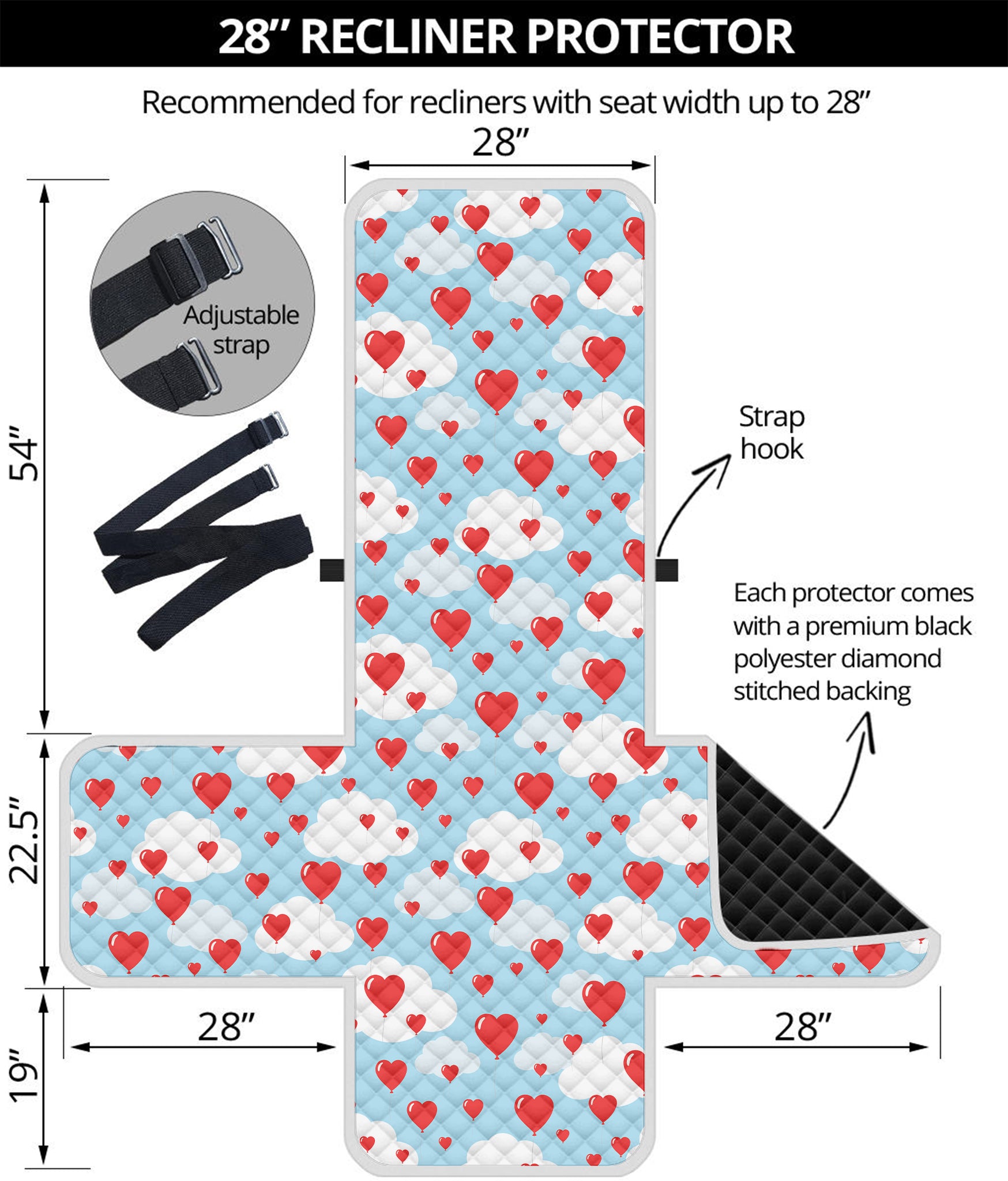 Red Heart Balloon Pattern Print Recliner Protector