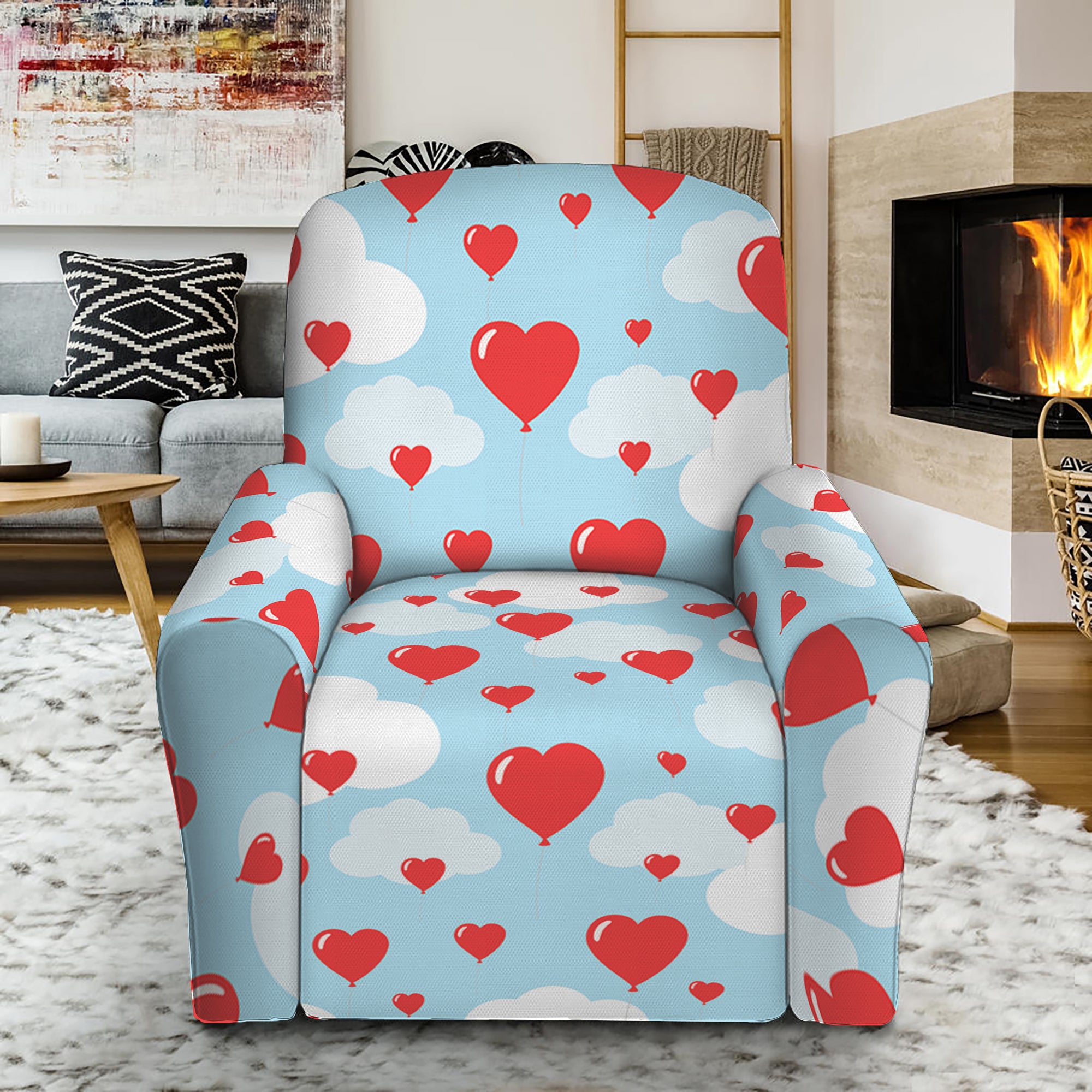 Red Heart Balloon Pattern Print Recliner Slipcover