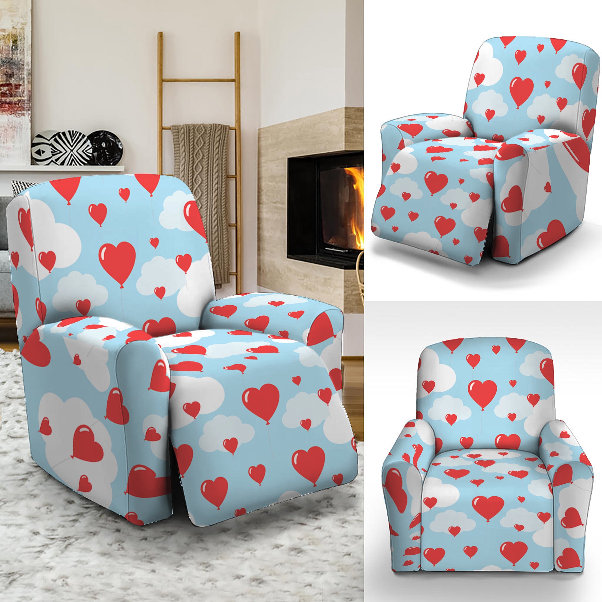 Red Heart Balloon Pattern Print Recliner Slipcover