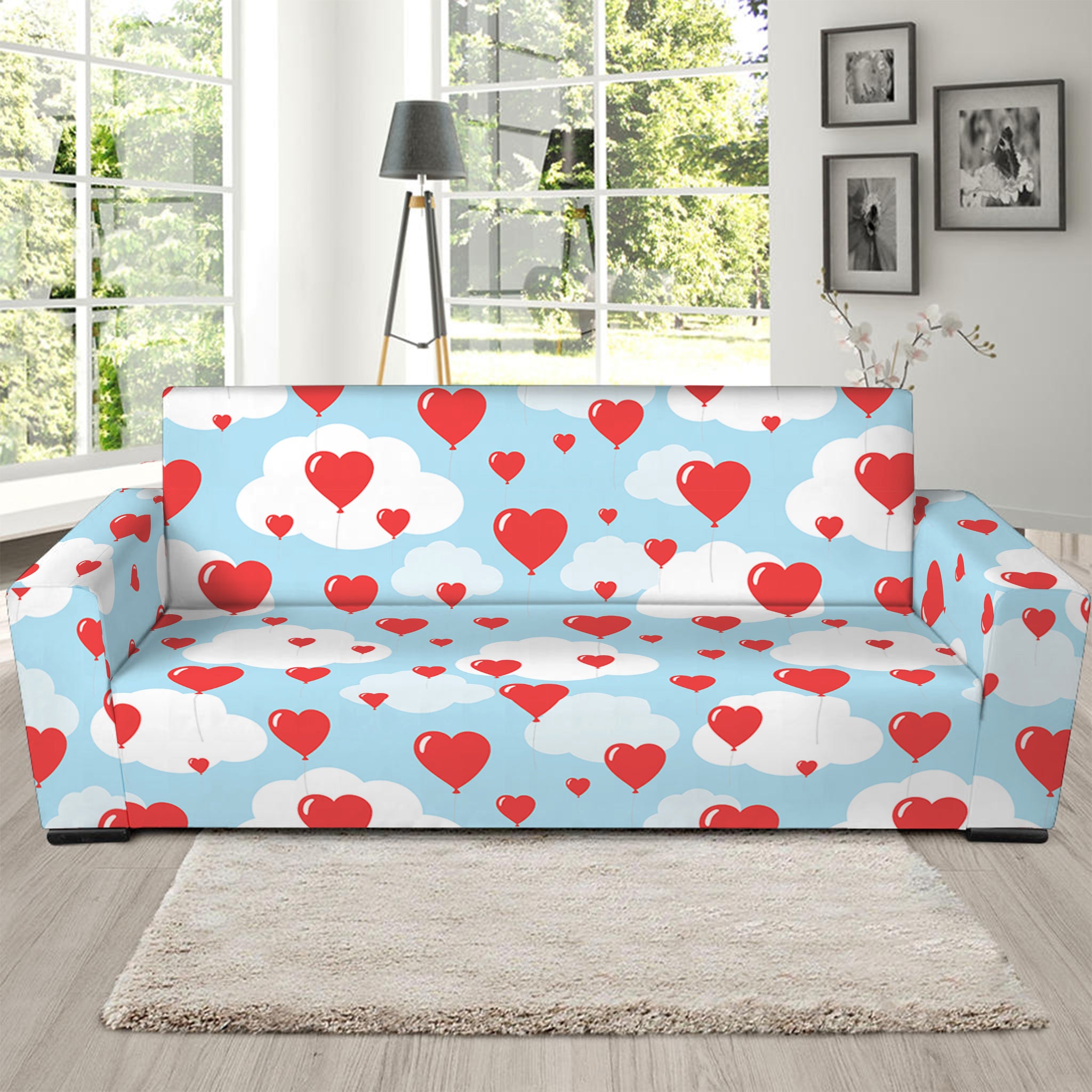 Red Heart Balloon Pattern Print Sofa Slipcover