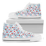 Red Heart Balloon Pattern Print White High Top Shoes