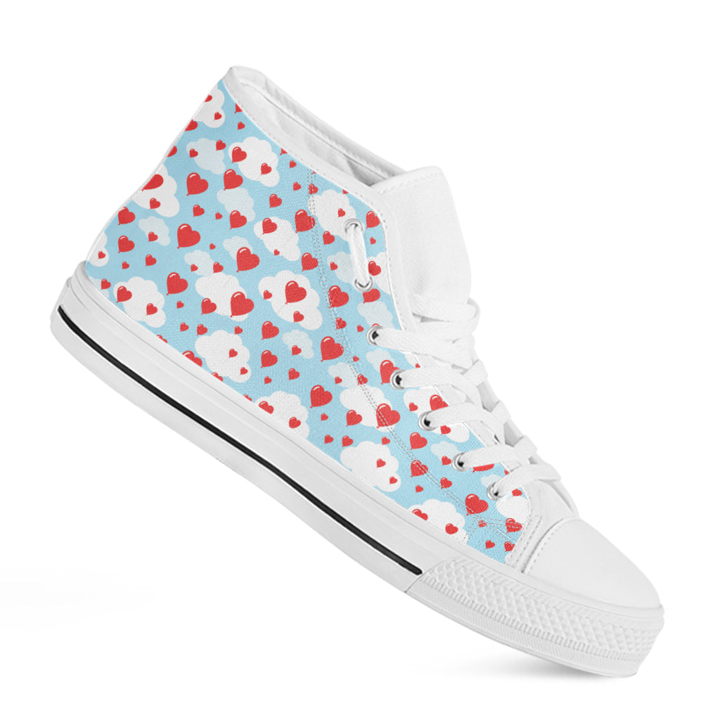 Red Heart Balloon Pattern Print White High Top Shoes