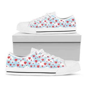 Red Heart Balloon Pattern Print White Low Top Shoes