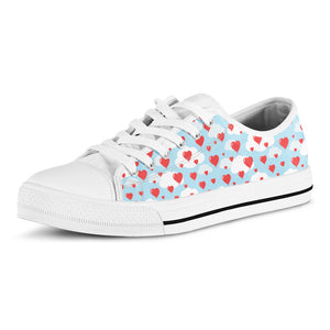 Red Heart Balloon Pattern Print White Low Top Shoes