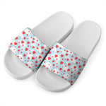 Red Heart Balloon Pattern Print White Slide Sandals