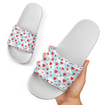 Red Heart Balloon Pattern Print White Slide Sandals
