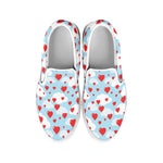 Red Heart Balloon Pattern Print White Slip On Shoes