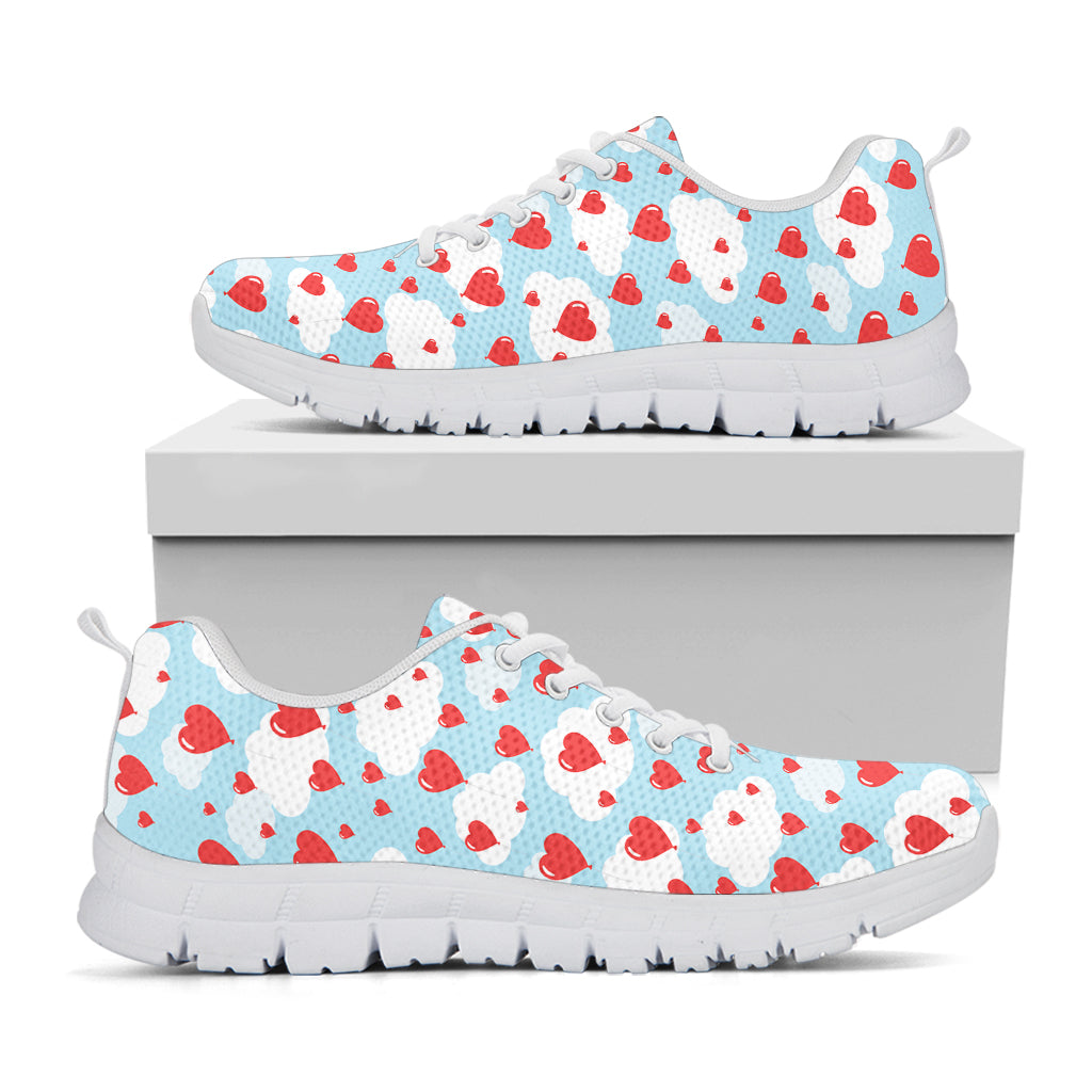 Red Heart Balloon Pattern Print White Sneakers