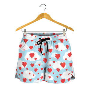 Red Heart Balloon Pattern Print Women's Shorts