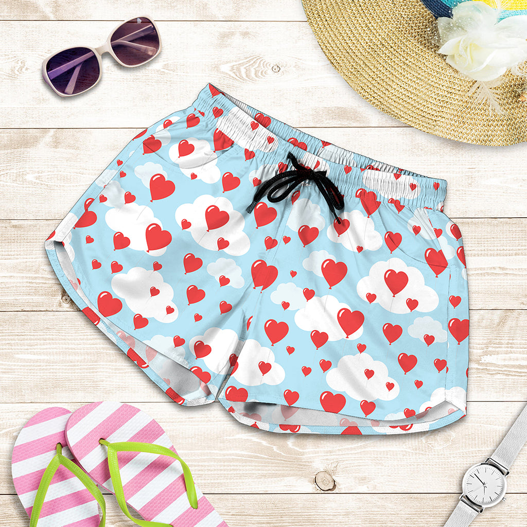 Red Heart Balloon Pattern Print Women's Shorts