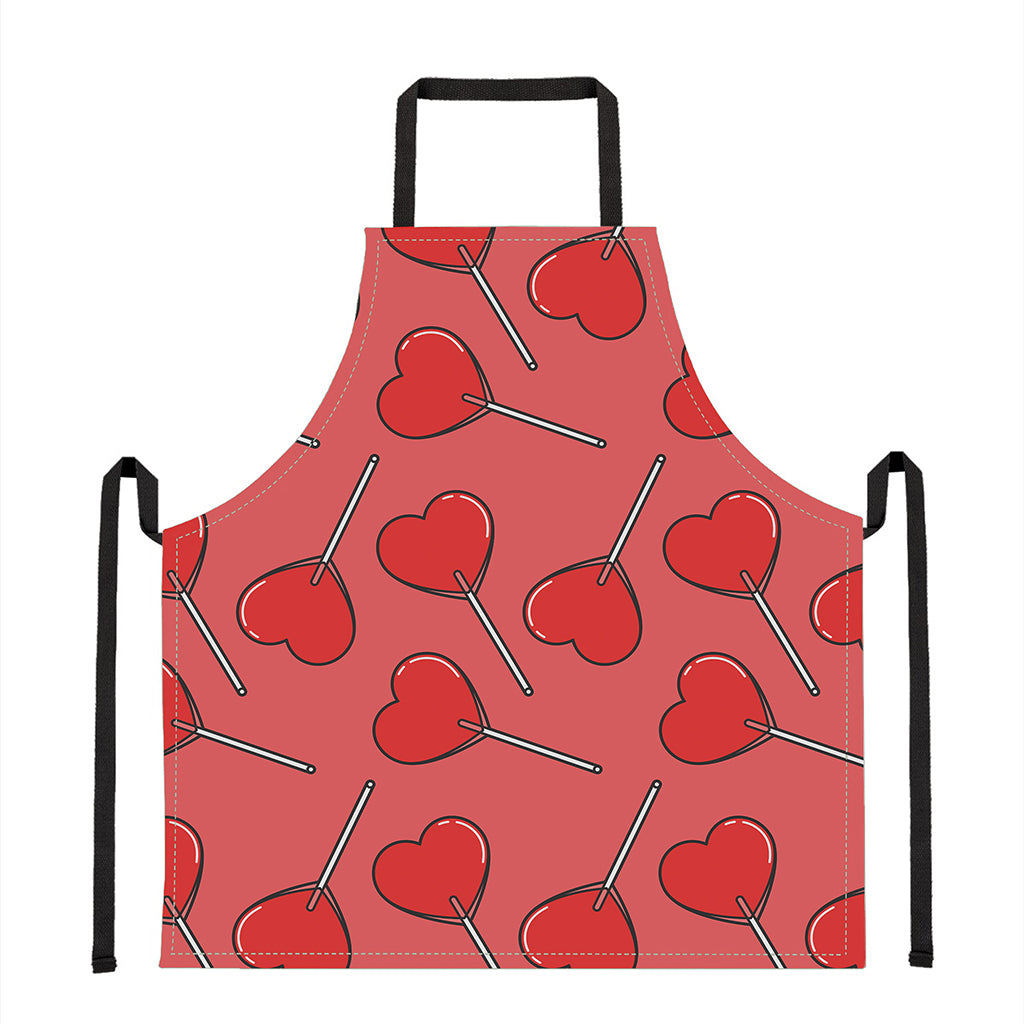 Red Heart Lollipop Pattern Print Apron