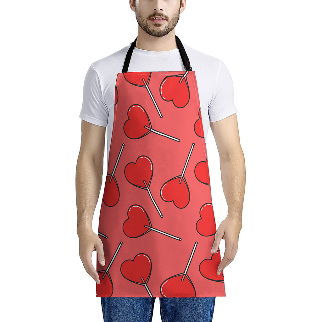 Red Heart Lollipop Pattern Print Apron