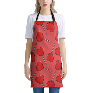 Red Heart Lollipop Pattern Print Apron