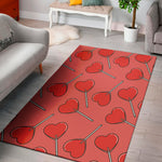 Red Heart Lollipop Pattern Print Area Rug