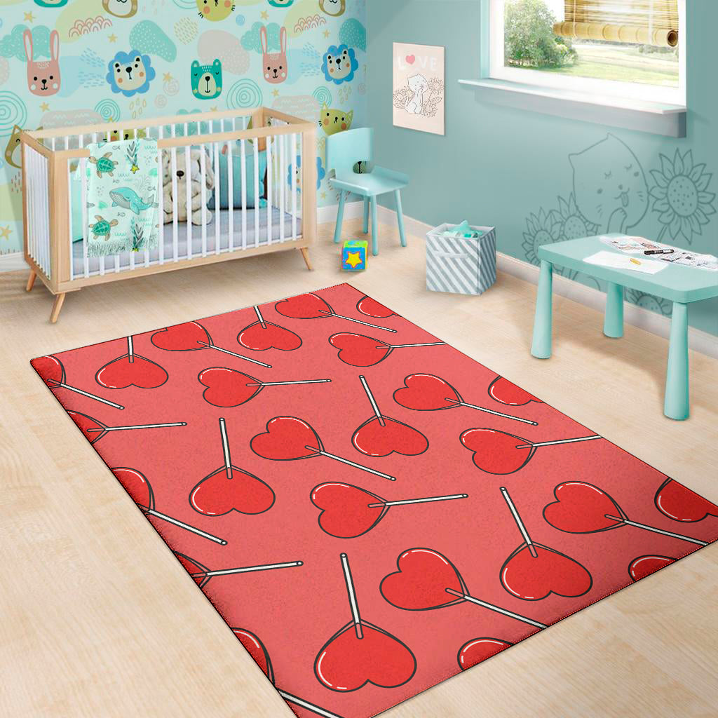 Red Heart Lollipop Pattern Print Area Rug