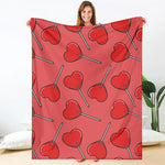 Red Heart Lollipop Pattern Print Blanket