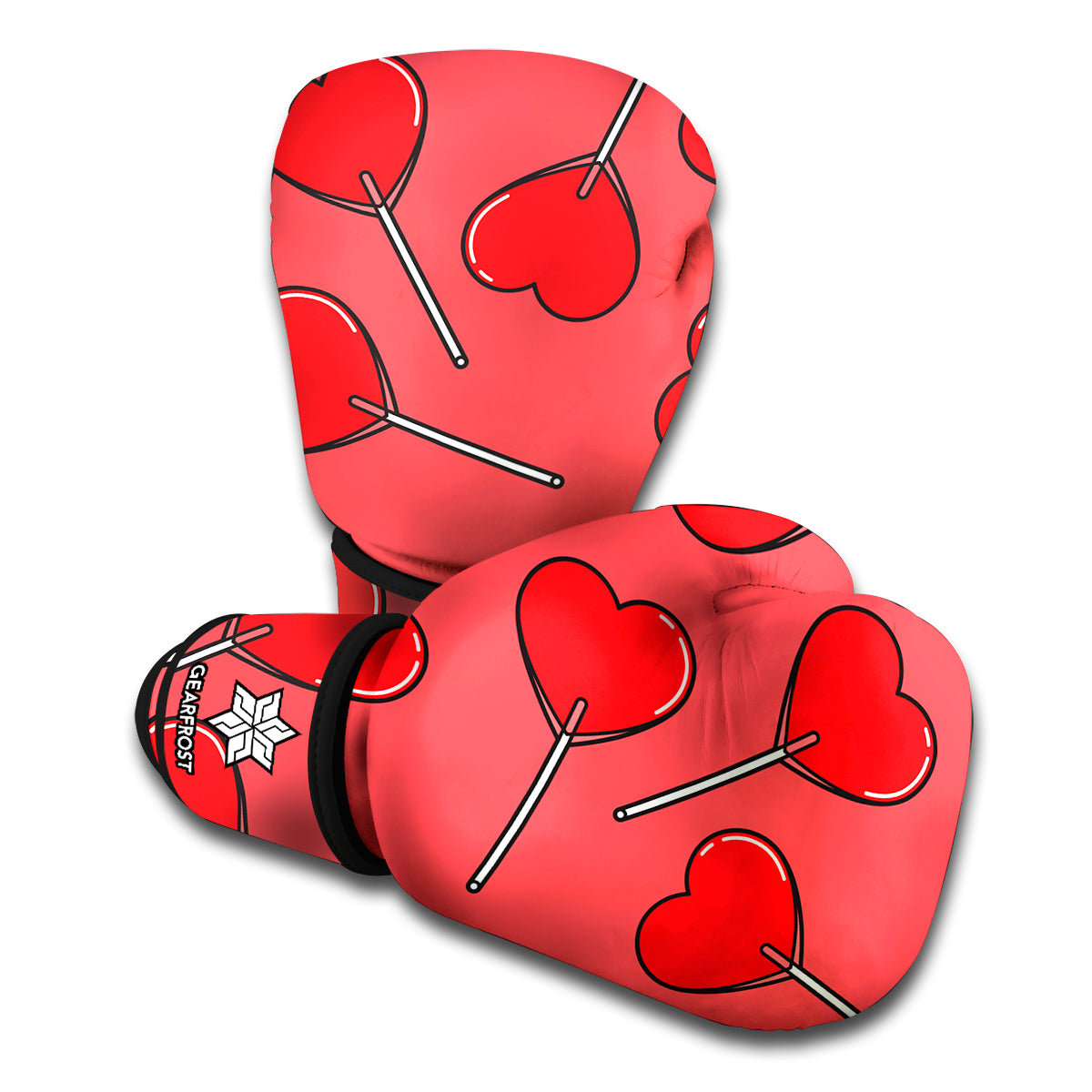 Red Heart Lollipop Pattern Print Boxing Gloves