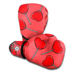 Red Heart Lollipop Pattern Print Boxing Gloves