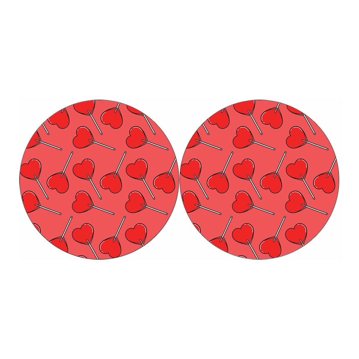 Red Heart Lollipop Pattern Print Car Coasters