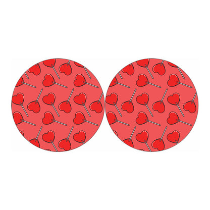 Red Heart Lollipop Pattern Print Car Coasters