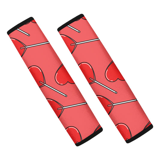 Red Heart Lollipop Pattern Print Car Seat Belt Covers