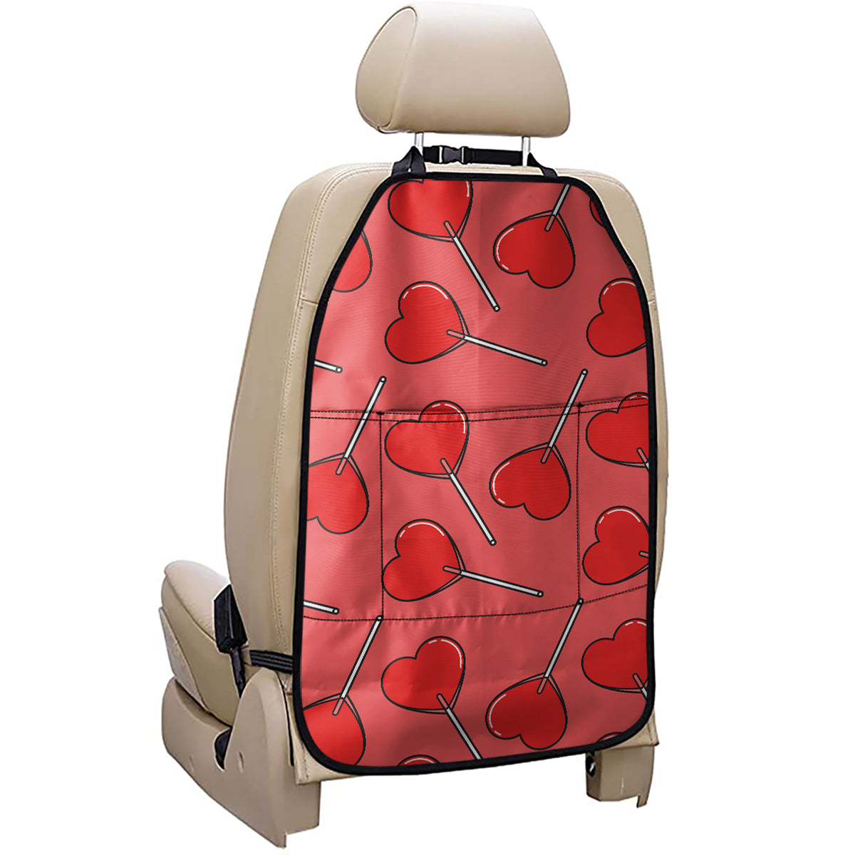 Red Heart Lollipop Pattern Print Car Seat Organizers