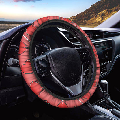 Red Heart Lollipop Pattern Print Car Steering Wheel Cover