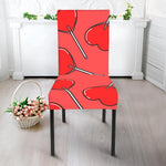 Red Heart Lollipop Pattern Print Dining Chair Slipcover