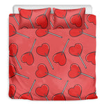 Red Heart Lollipop Pattern Print Duvet Cover Bedding Set