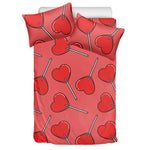 Red Heart Lollipop Pattern Print Duvet Cover Bedding Set