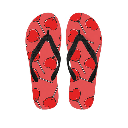 Red Heart Lollipop Pattern Print Flip Flops