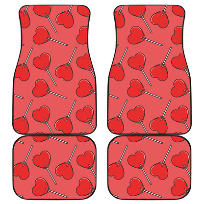 Red Heart Lollipop Pattern Print Front and Back Car Floor Mats
