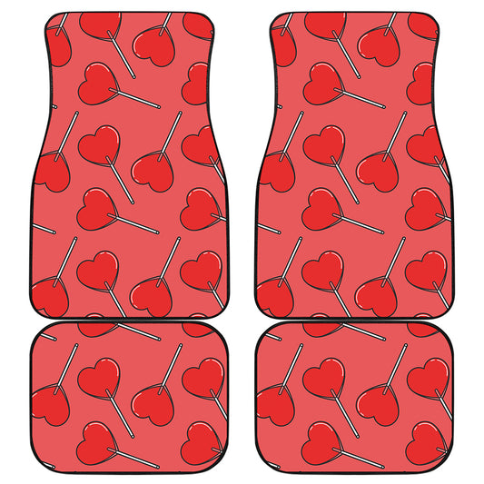 Red Heart Lollipop Pattern Print Front and Back Car Floor Mats
