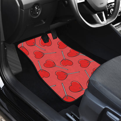 Red Heart Lollipop Pattern Print Front and Back Car Floor Mats